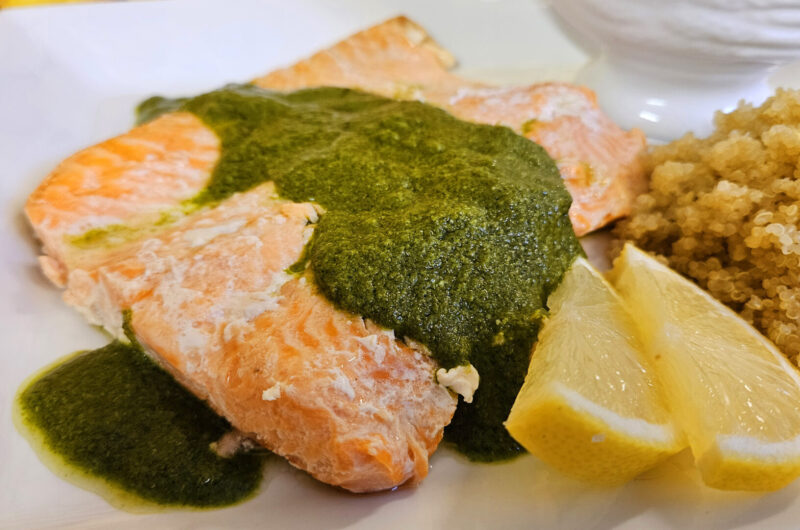 Foil Baked Trout Fillet With Spinach Pesto (No Nut, Vegan, No Basil Pesto)