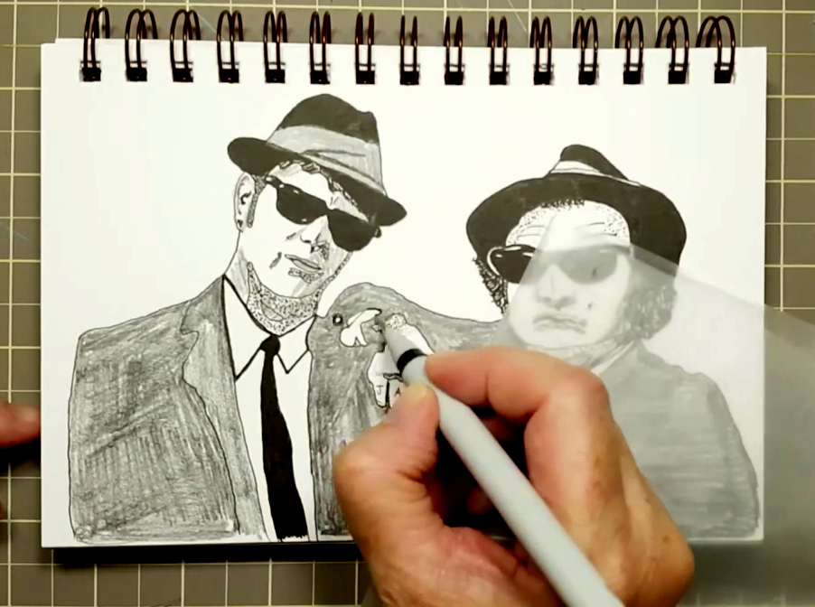 Rain Frances Art Photo of Rain Drawing The Blues Brothers With Ink And Graphite