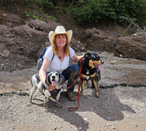 Rain Frances with her dogs Jack and Raven