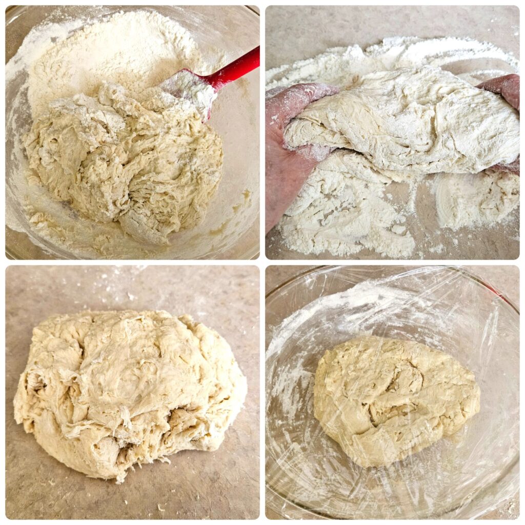 This mosaic image shows the fourth steps in making focaccia bread.
