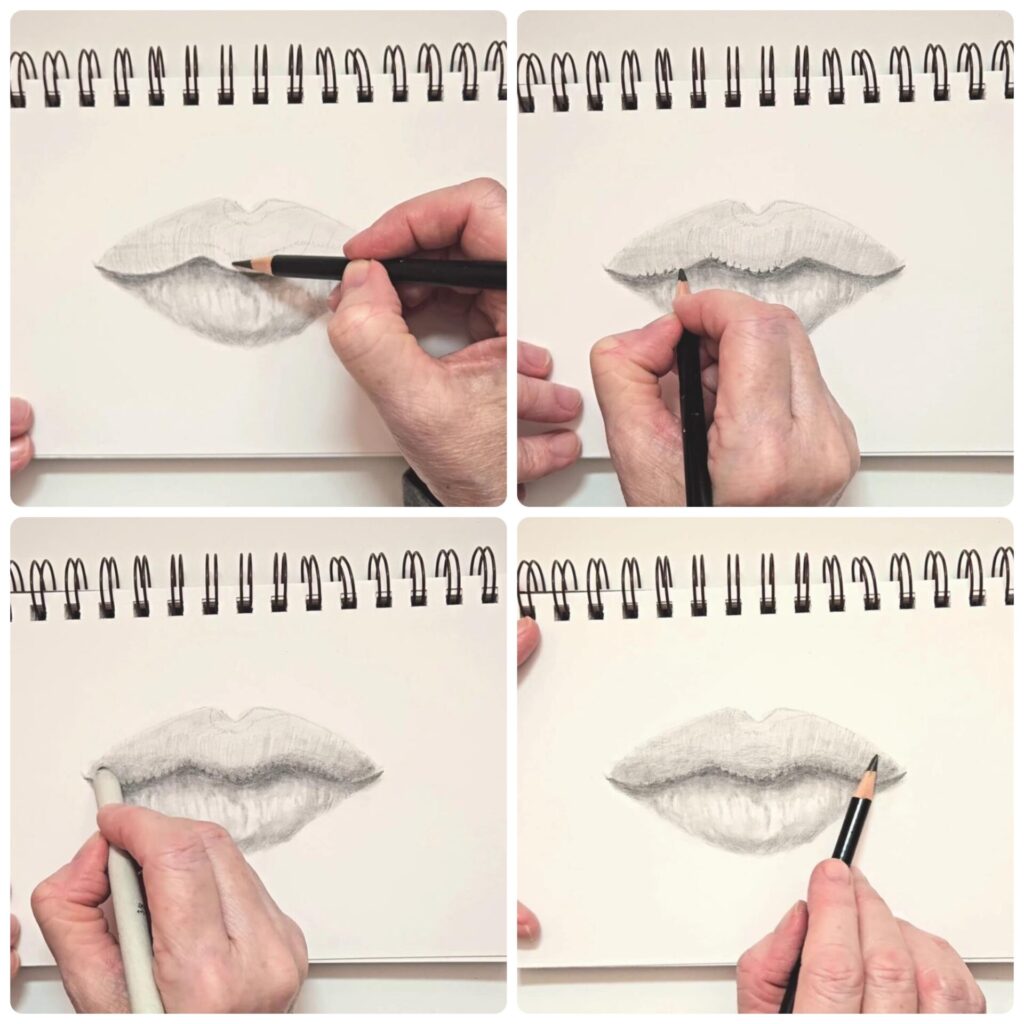 How To Draw Lips With Pencil shading and blending the upper lip