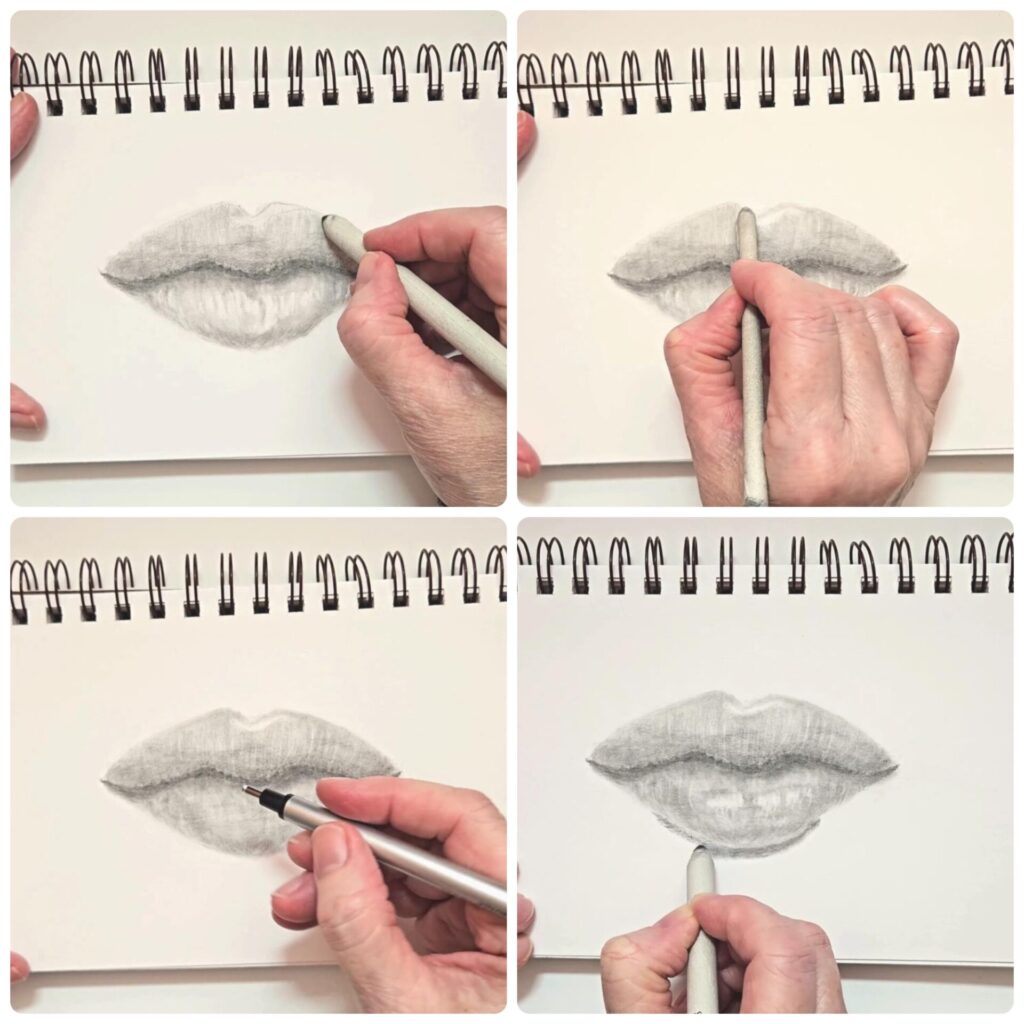 How To Draw Lips With Pencil adding detail to the lips and creating a shadow