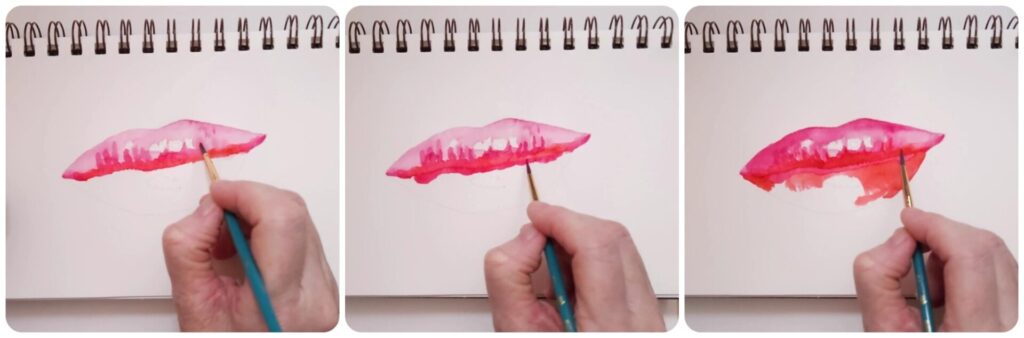 How to paint lips with watercolors step two