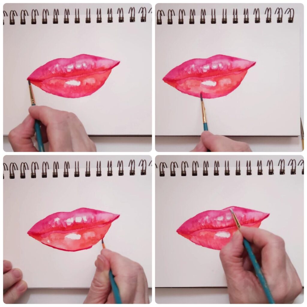 How to paint lips with watercolors step 3