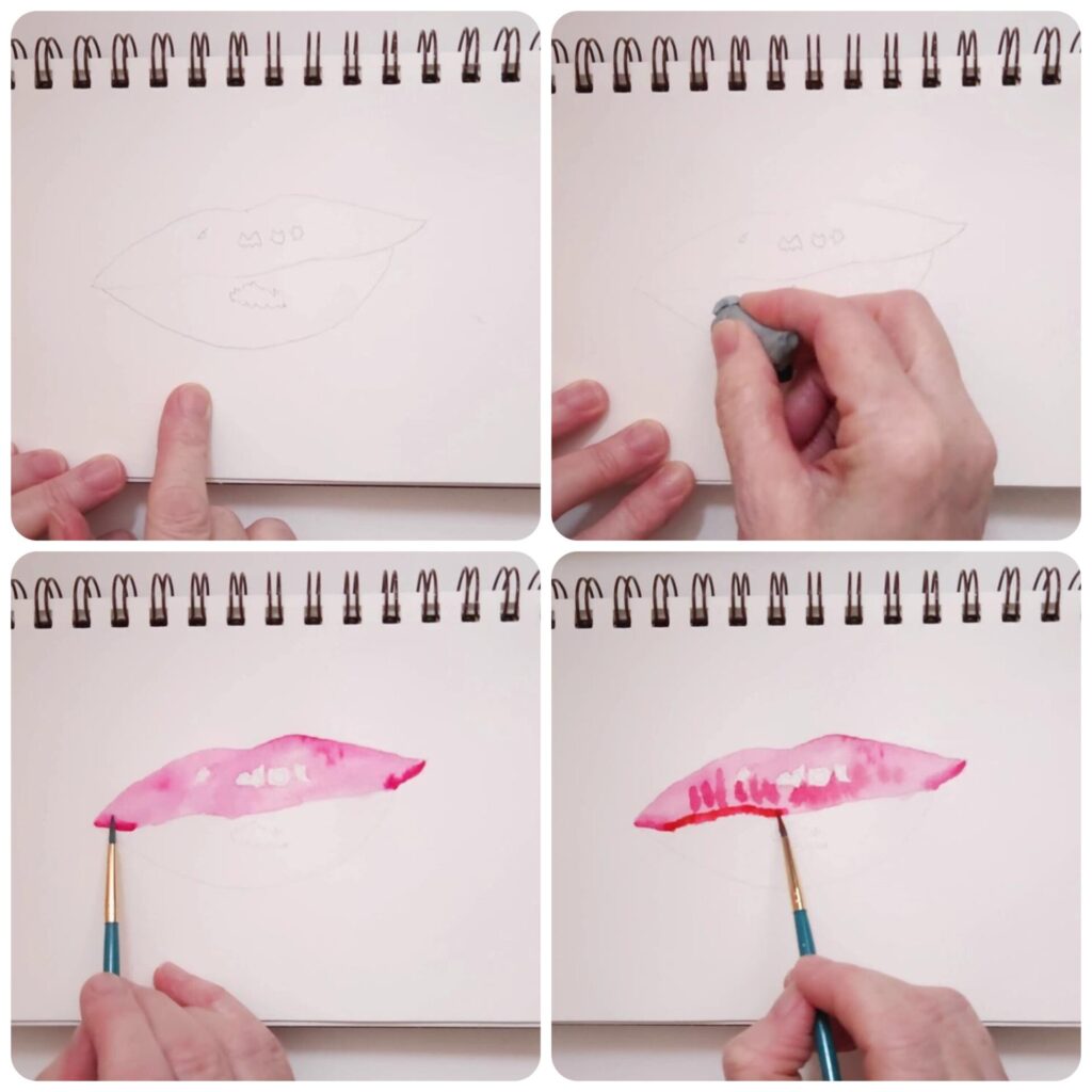 How to paint lips with watercolors step one