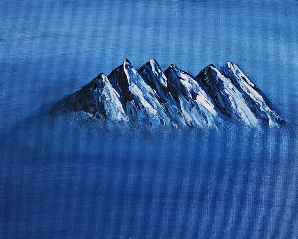 This image is a painting of Rain Frances Arts' How To Paint Mountains.