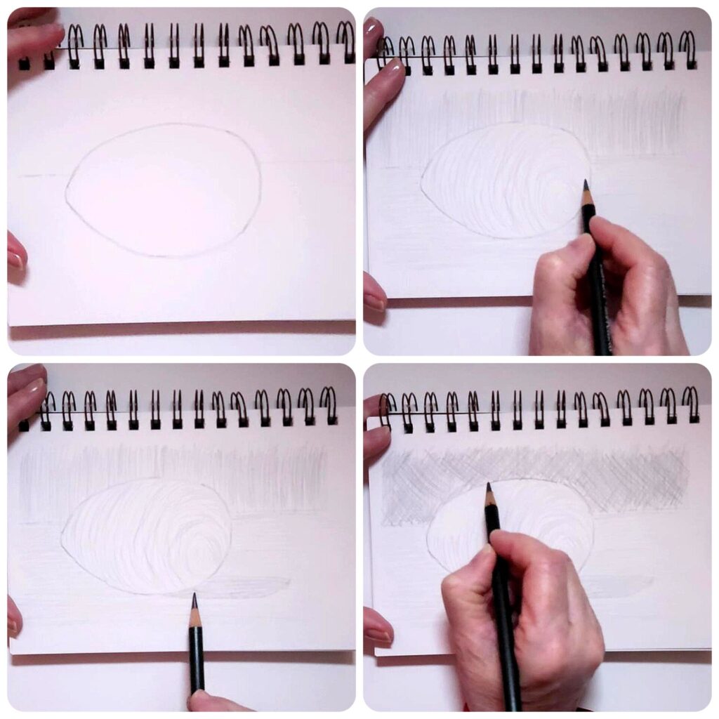 How to draw an egg with pencil step 1