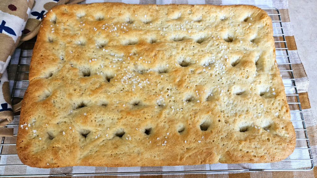 This image shows a top view of my focaccia bread.